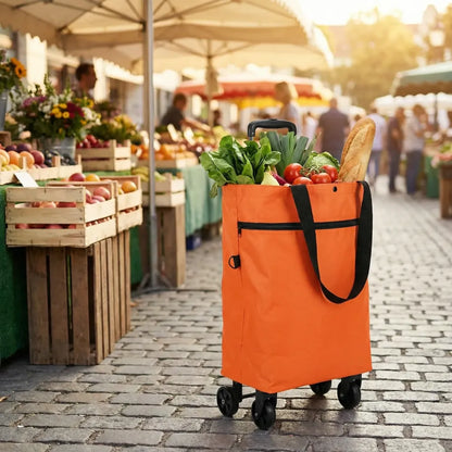 Foldable light weight polyester shopping trolley bag for vegetables grocery travel dual wheel waterproof (multicolor)