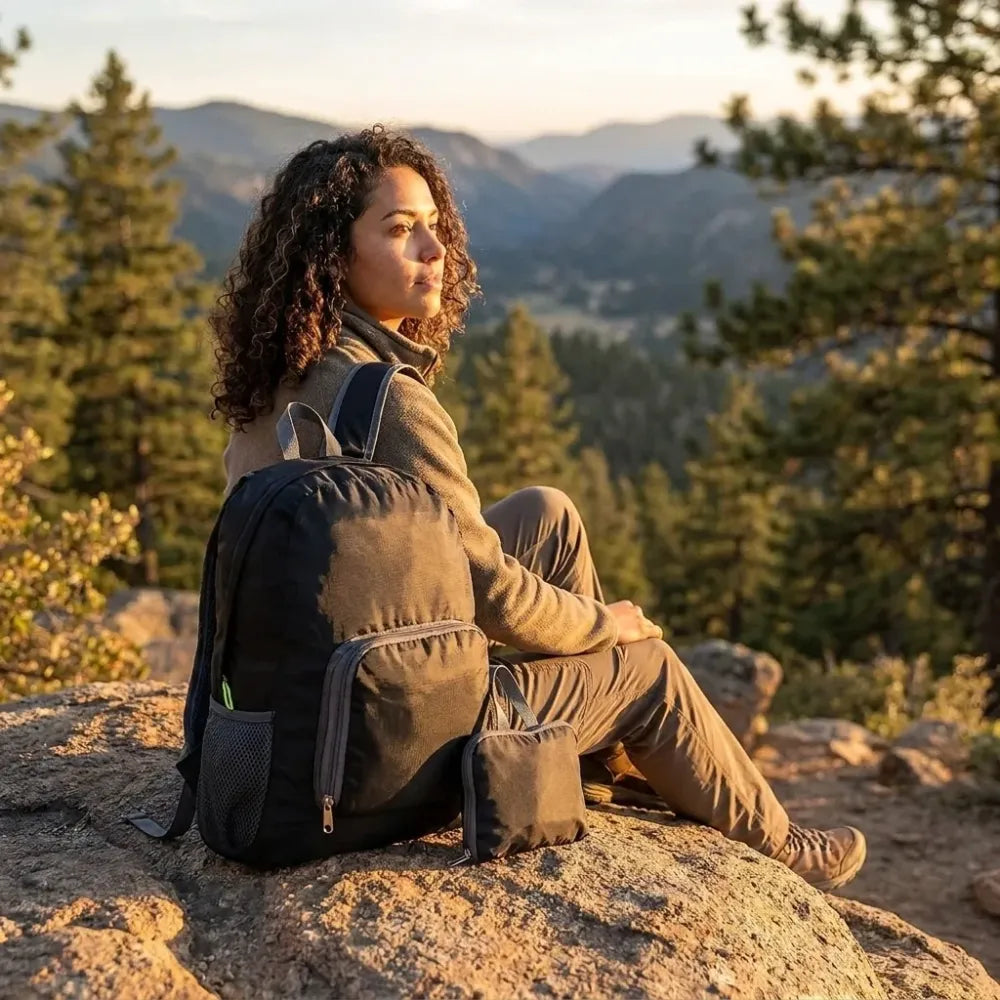 Foldable waterproof backpack as travel hiking daypack for men & women