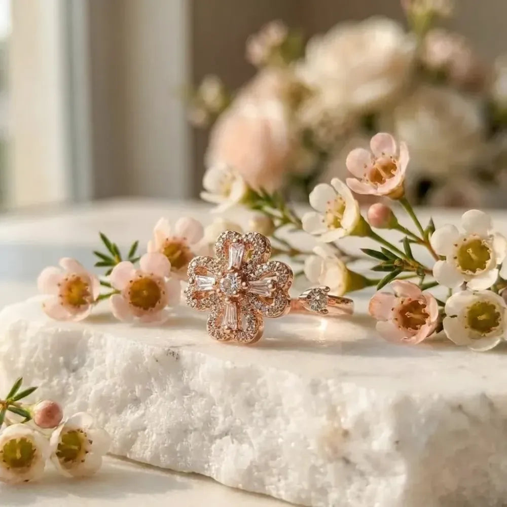 Four-leaf clover spinning gold ring