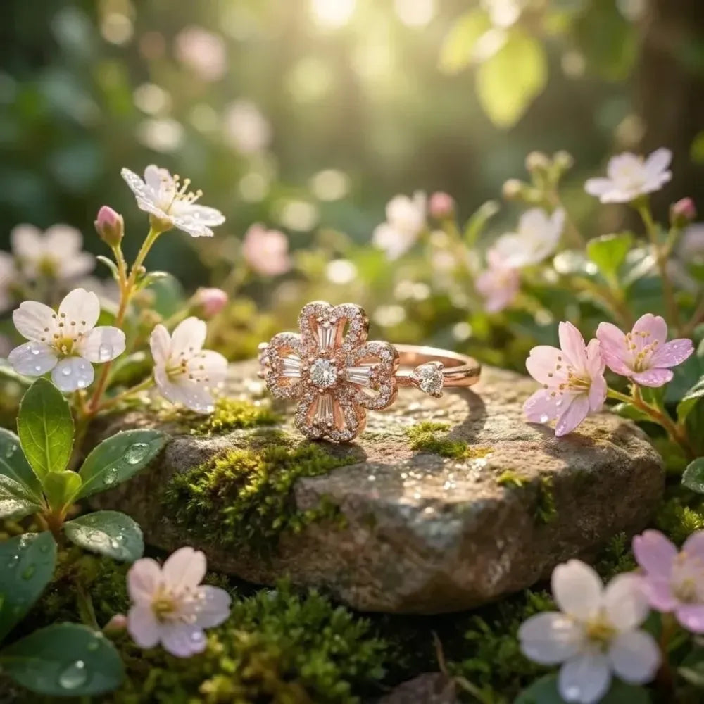 Four-leaf clover spinning gold ring
