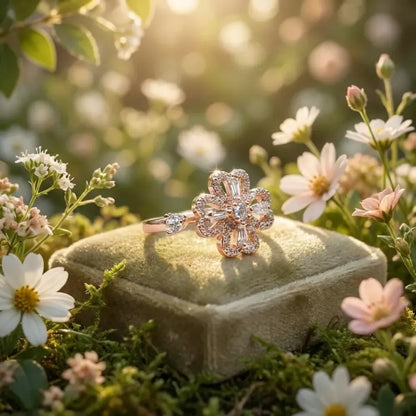 Four-leaf clover spinning gold ring