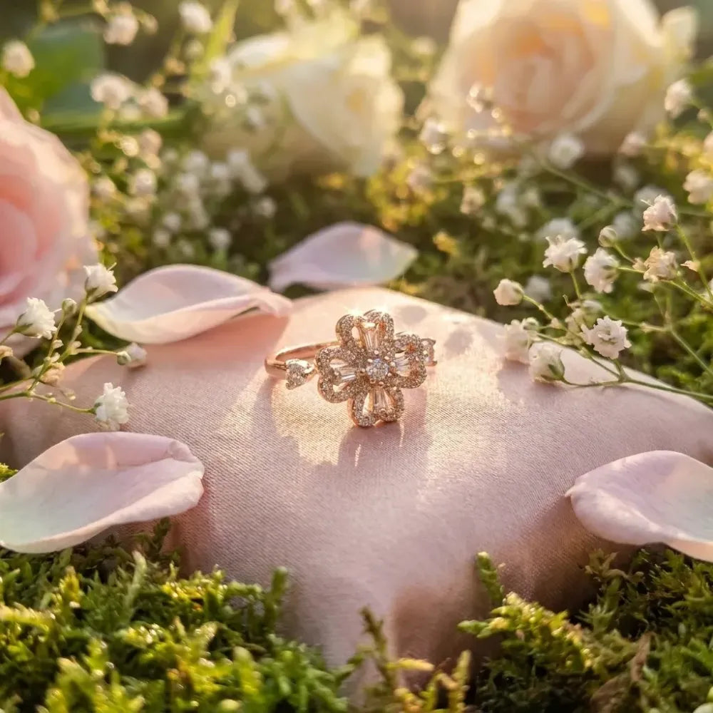 Four-leaf clover spinning gold ring
