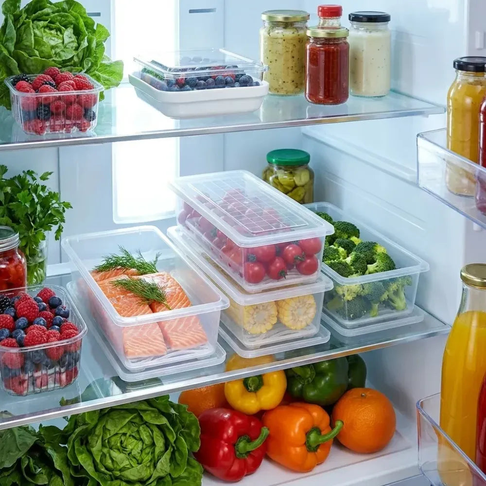 Fridge storage container with drain plate - home & kitchen