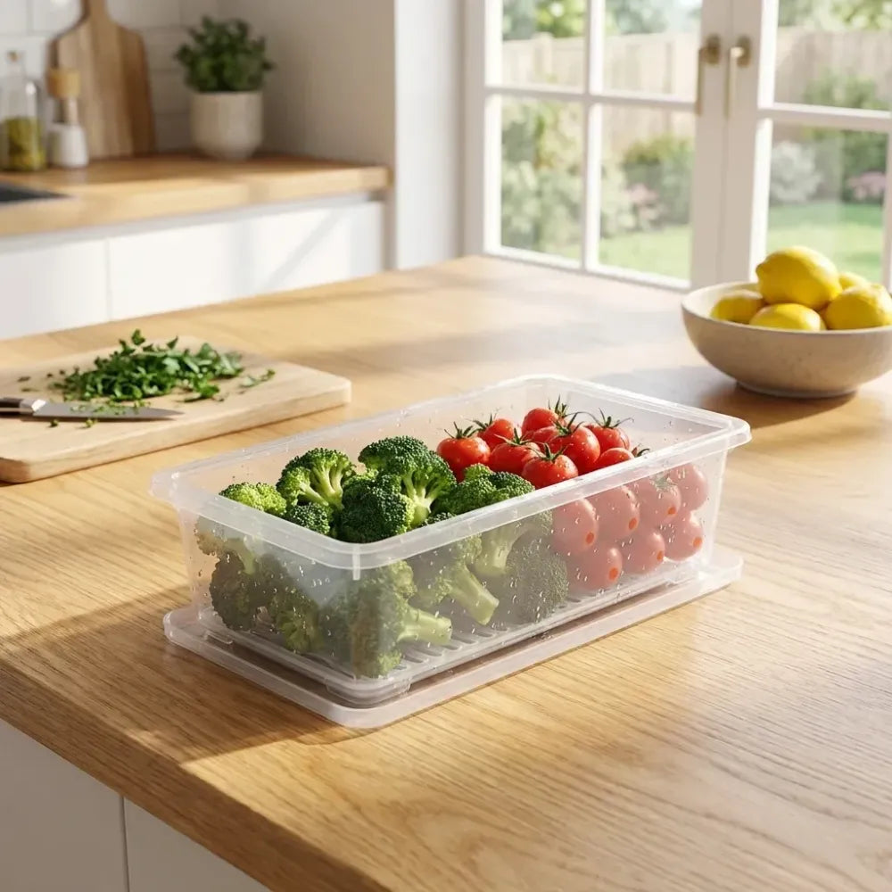 Fridge storage container with drain plate - home & kitchen