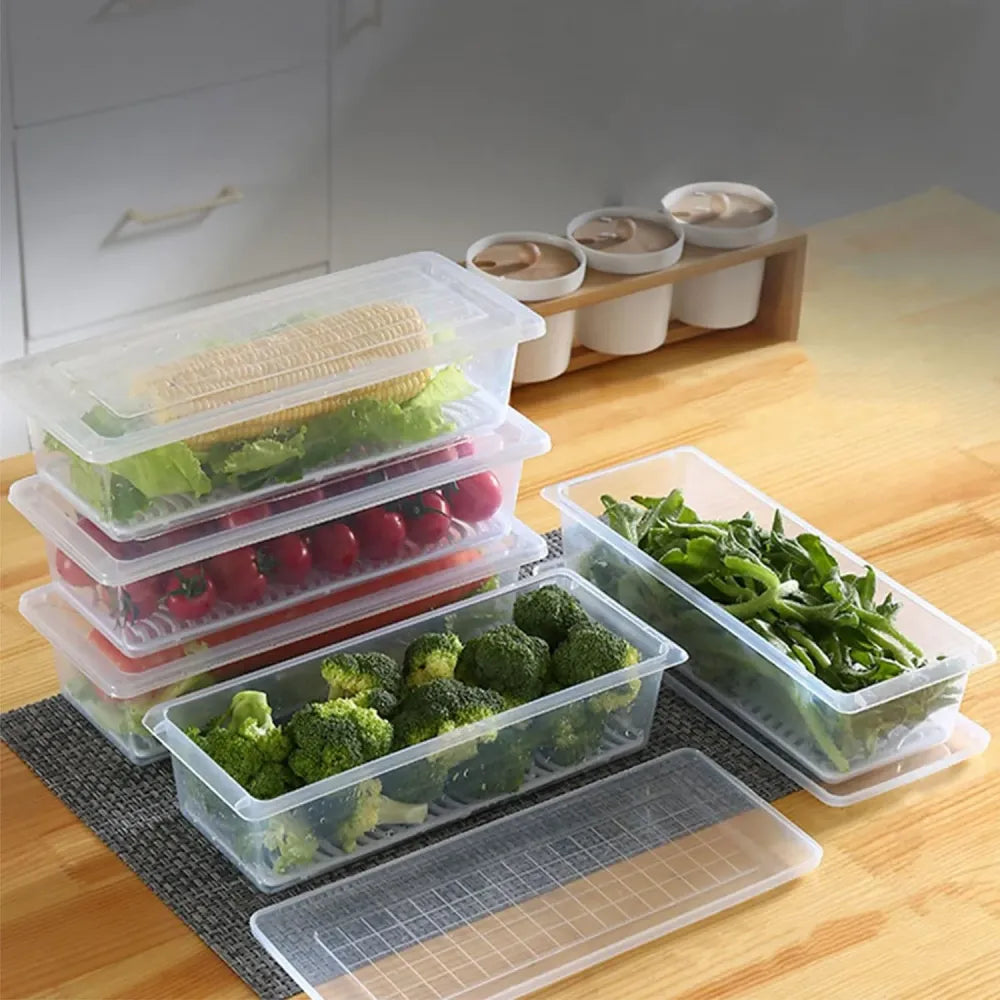 Fridge storage container with drain plate - home & kitchen