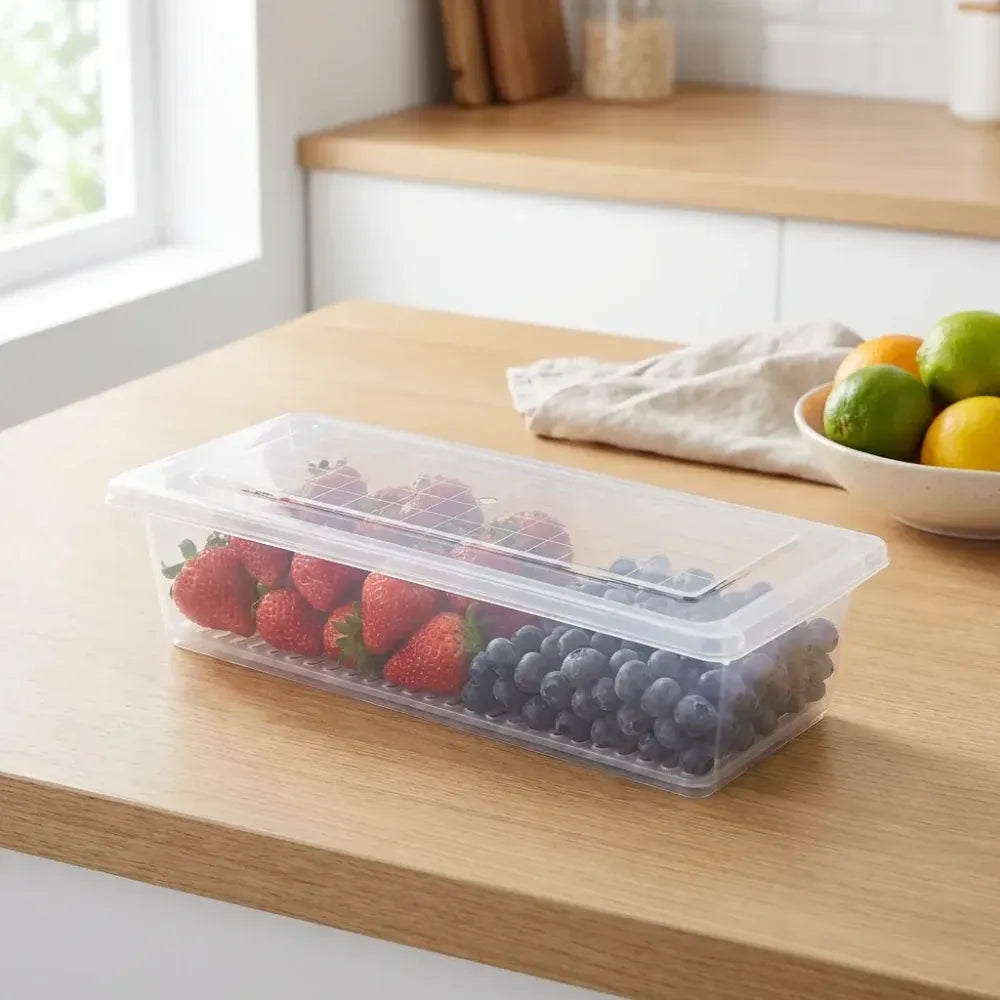 Fridge storage container with drain plate - home & kitchen