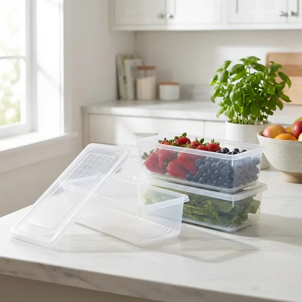 Fridge storage container with drain plate - home & kitchen