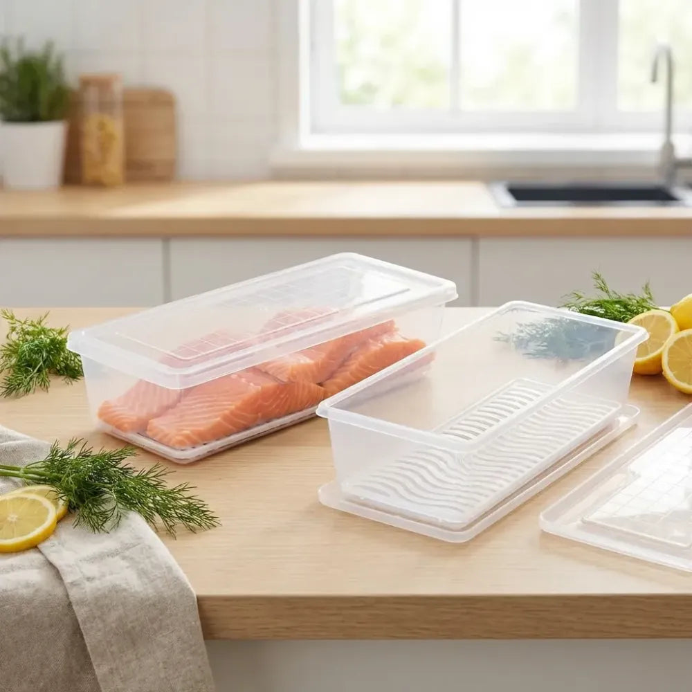 Fridge storage container with drain plate - home & kitchen