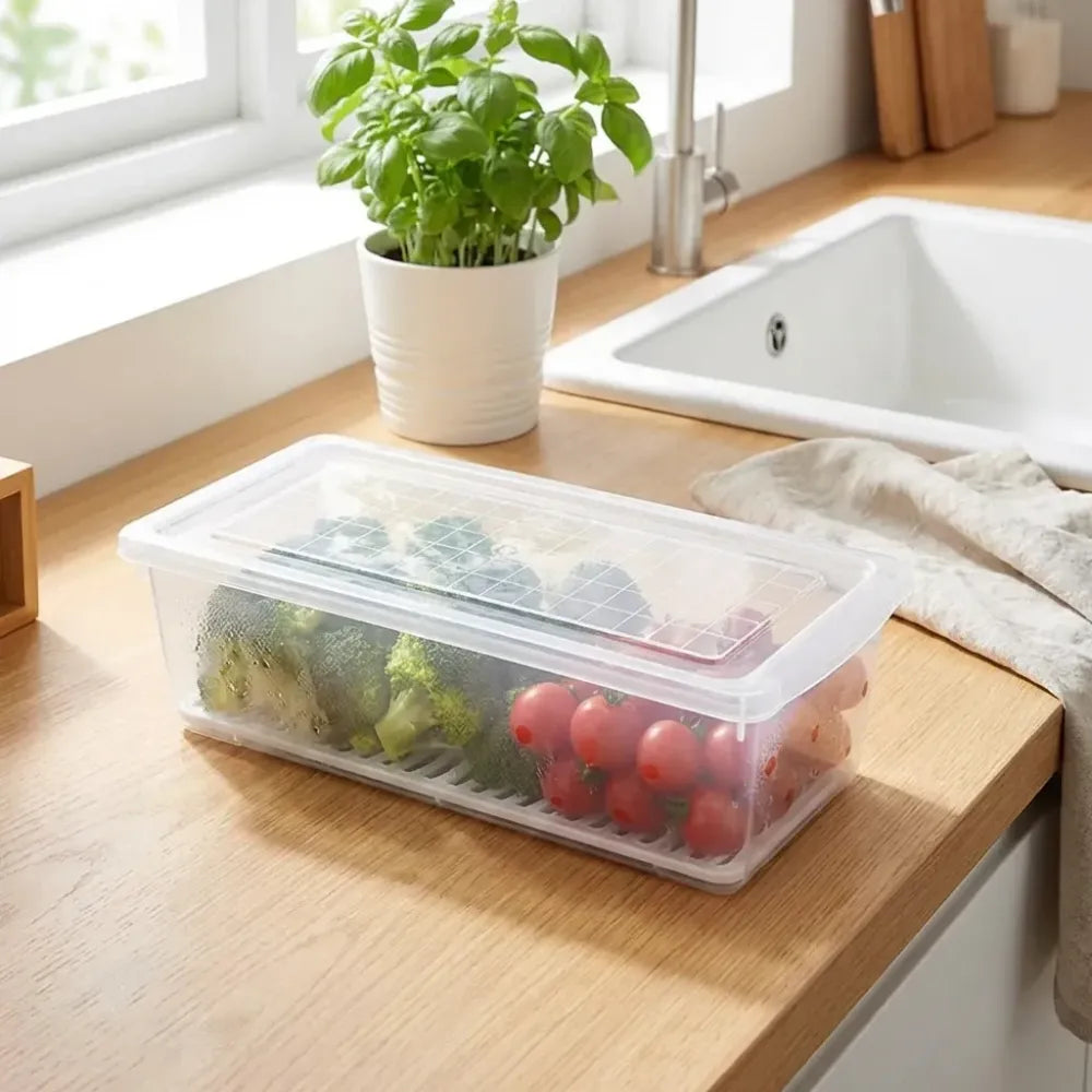 Fridge storage container with drain plate - home & kitchen