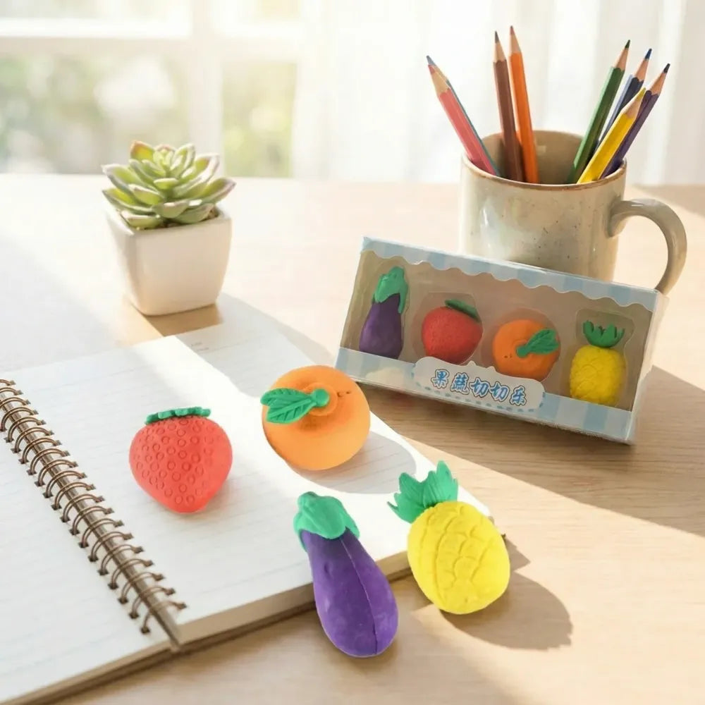 Fruit & veggie erasers (4-pack) - office