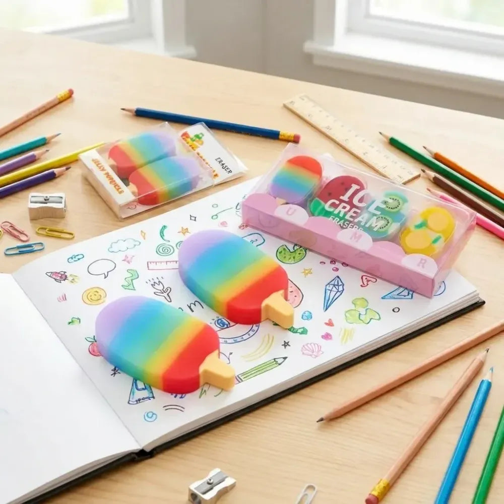 Fun jelly popsicle erasers - office