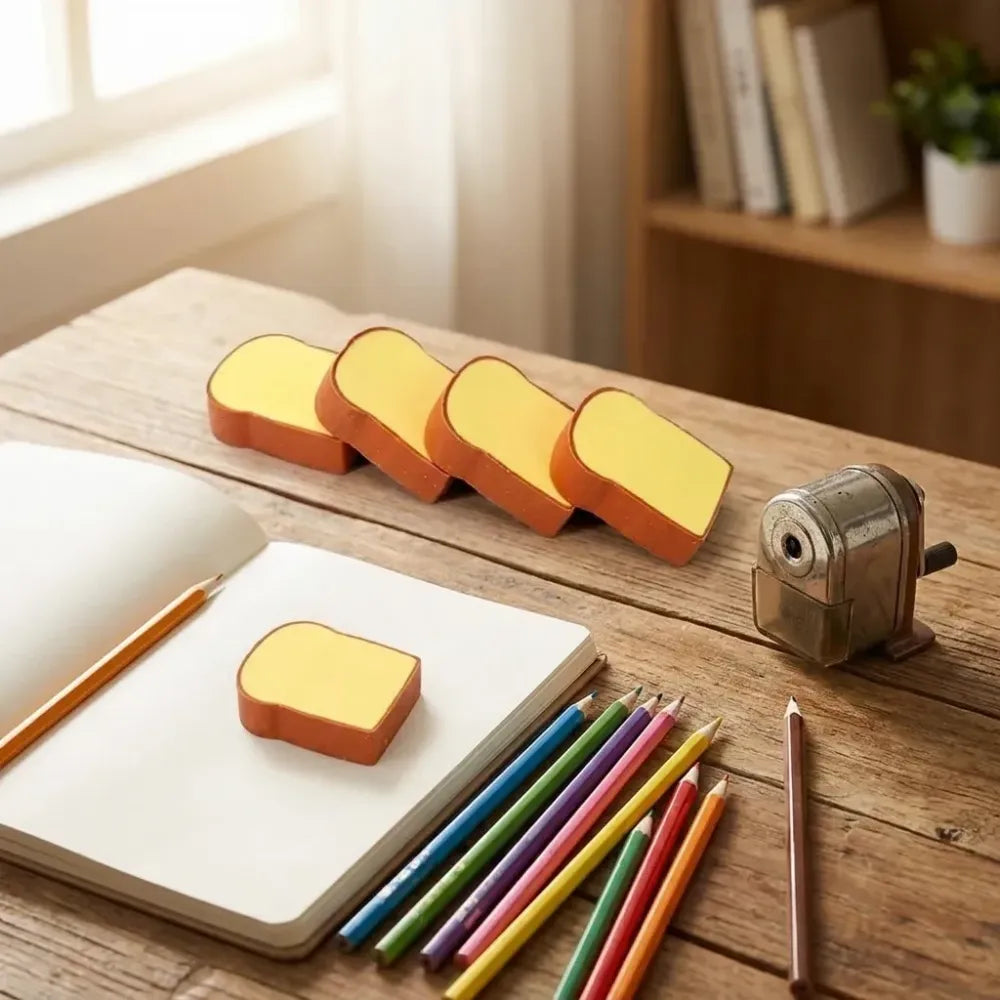 Fun toast bread erasers - office