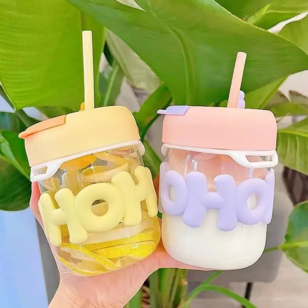 Glass tumbler mug with lid & sleeve