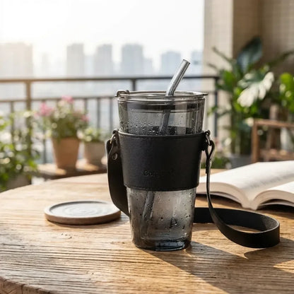 Glass tumbler with straw – pack of 1