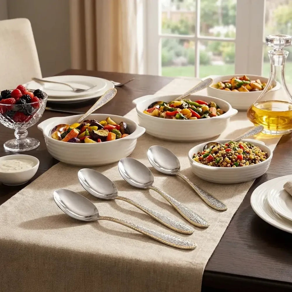 Gold-bordered stainless steel spoons - home & kitchen