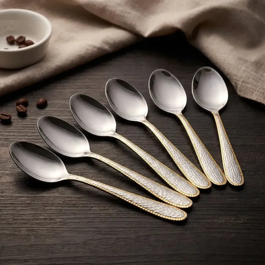 Gold-bordered stainless steel spoons - home & kitchen