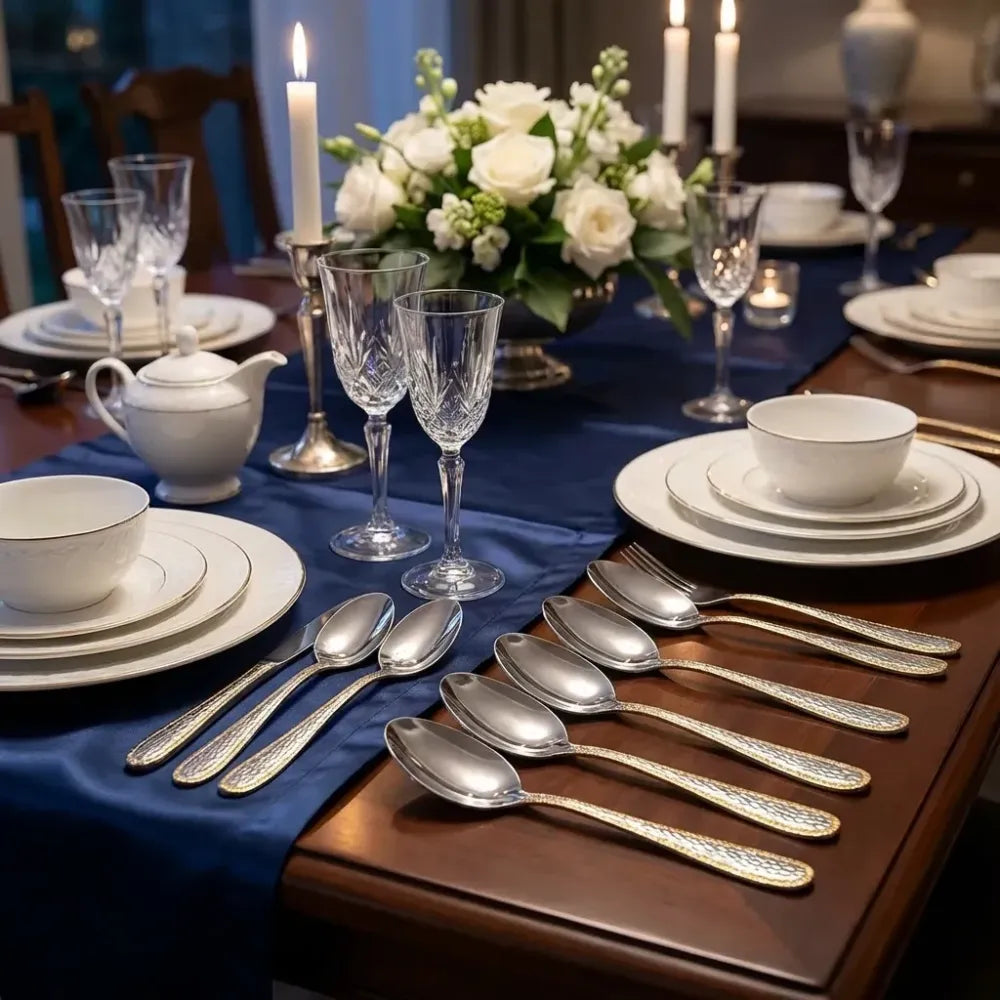 Gold-bordered stainless steel spoons - home & kitchen