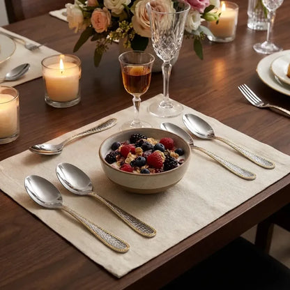 Gold-bordered stainless steel spoons - home & kitchen