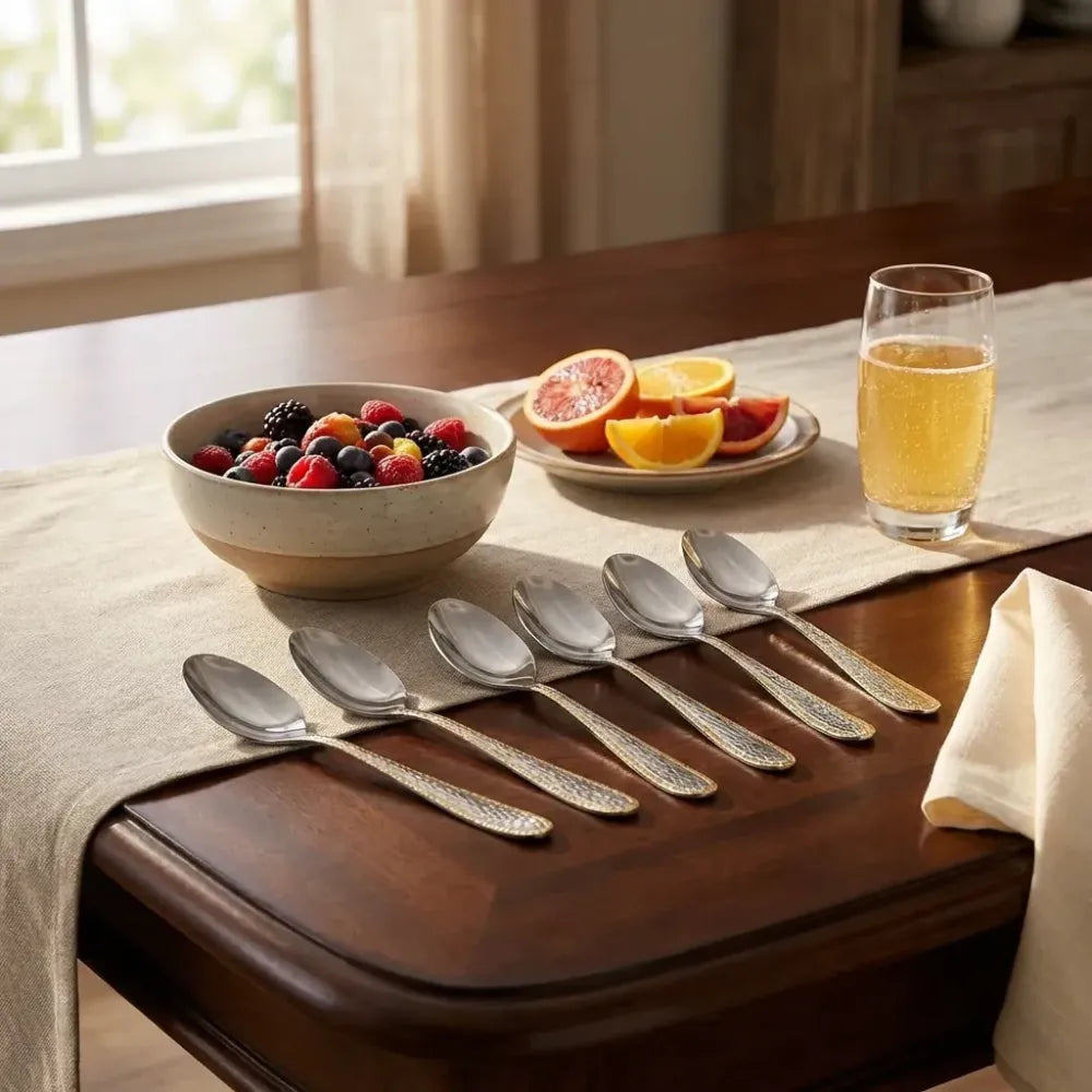 Gold-bordered stainless steel spoons - home & kitchen