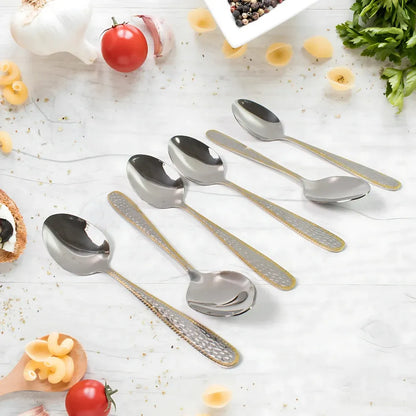 Gold-bordered stainless steel spoons - home & kitchen
