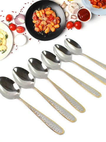 Gold-Bordered Stainless Steel Spoons