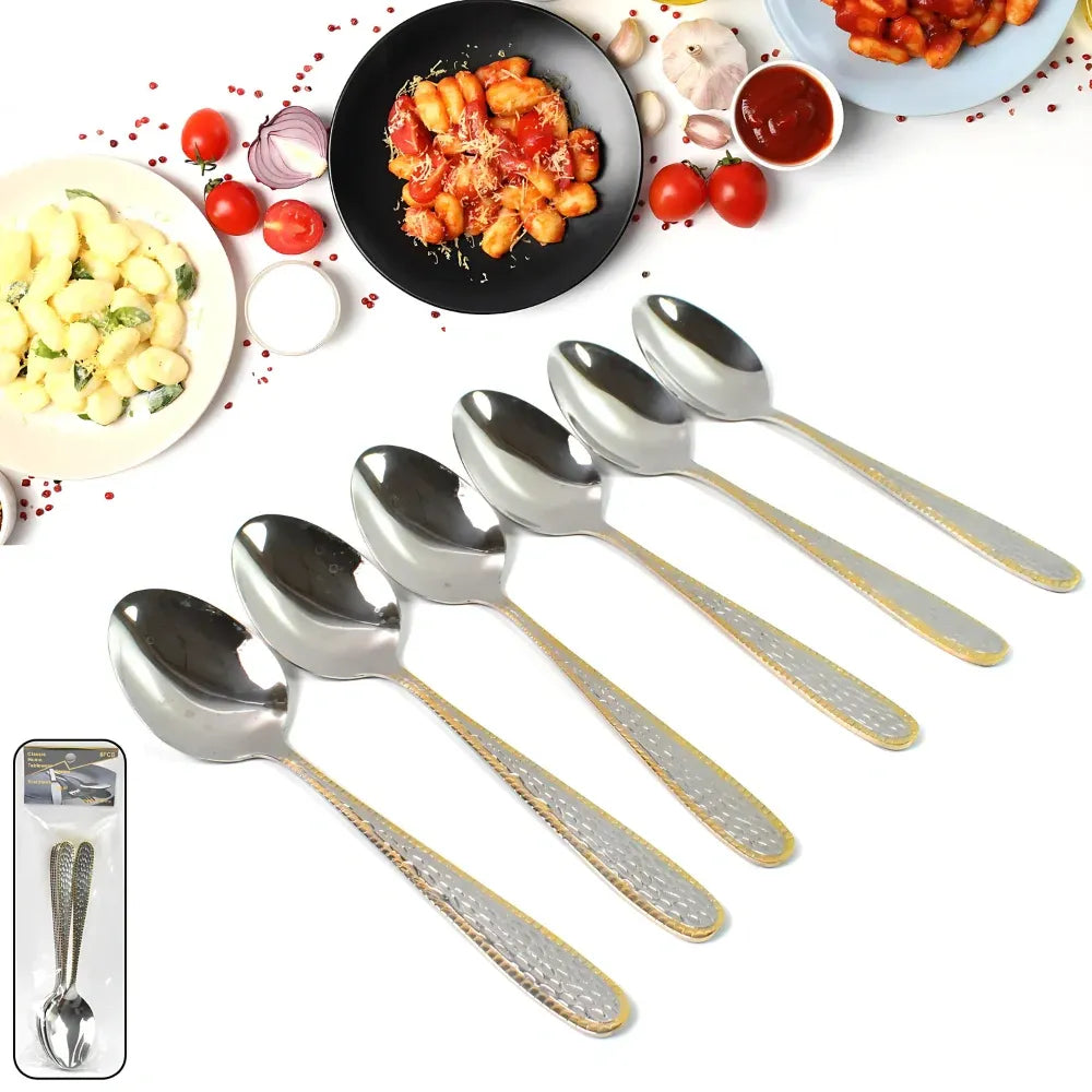 Gold-bordered stainless steel spoons - home & kitchen