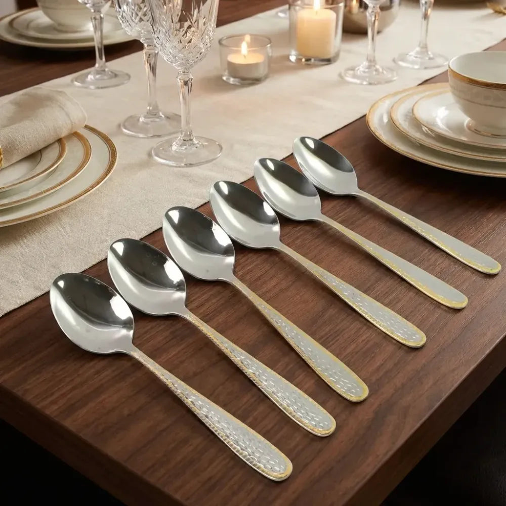 Gold-bordered stainless steel spoons - home & kitchen