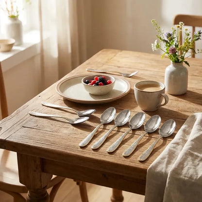 Gold-bordered stainless steel spoons - home & kitchen