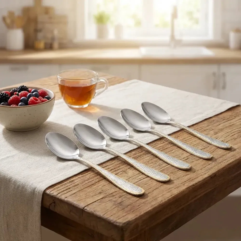Gold-bordered stainless steel spoons - home & kitchen