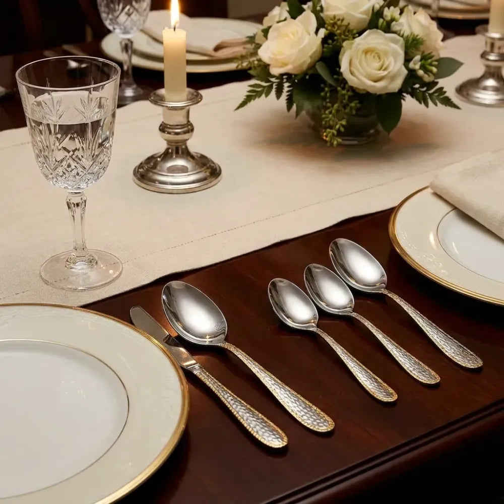 Gold-bordered stainless steel spoons - home & kitchen