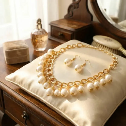 Gold chain pearl drop choker set - jeweller set