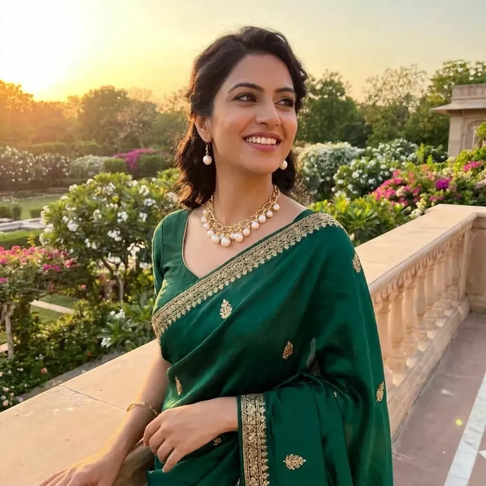 Gold chain pearl drop choker set - jeweller set