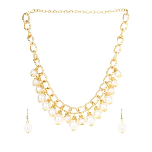 Gold chain pearl drop choker set - jeweller set