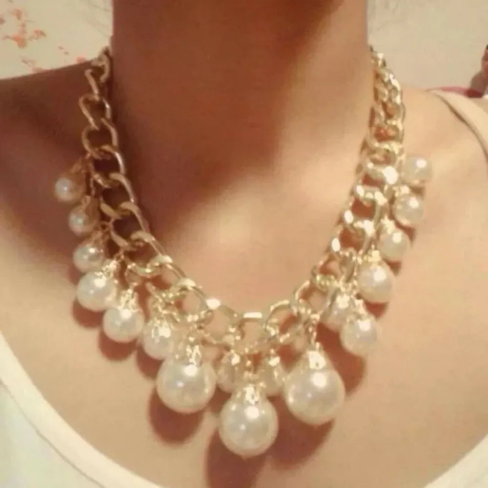Gold chain pearl drop choker set - jeweller set
