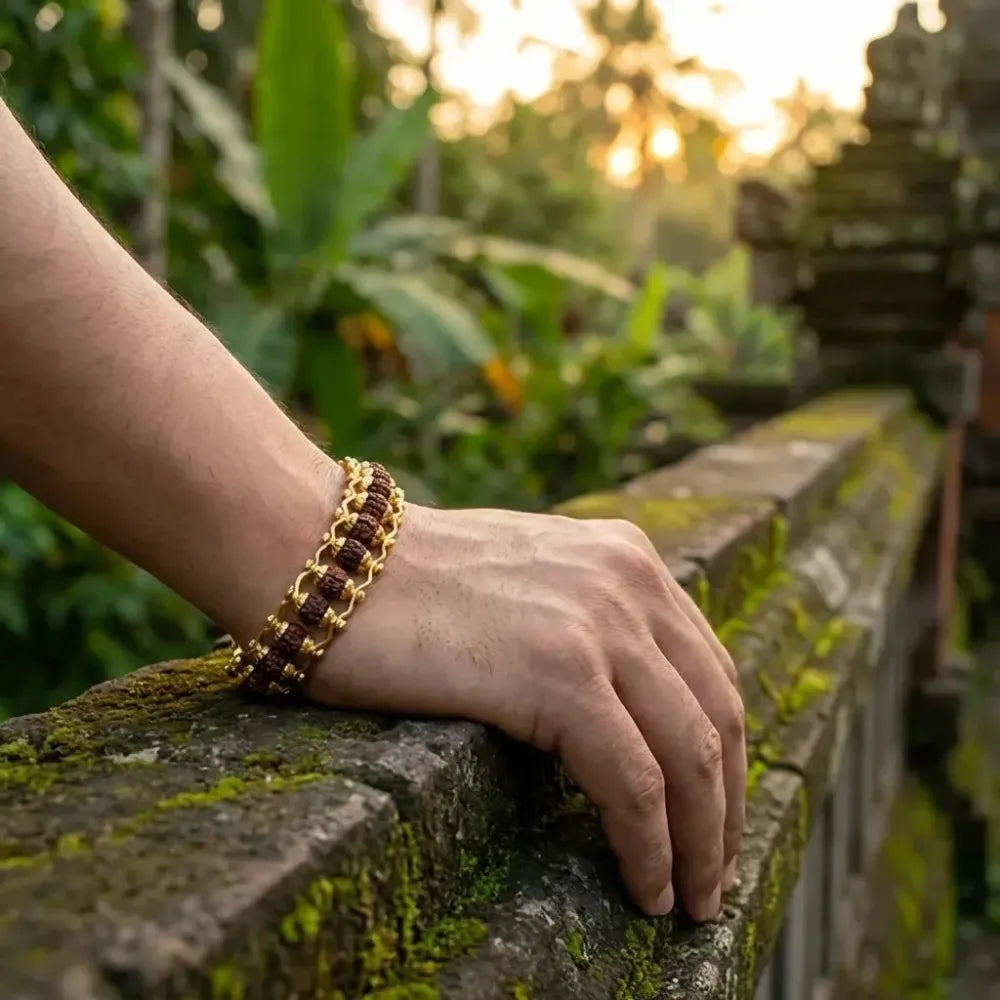 Gold plated rudraksha bracelet for men