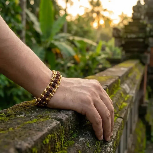 Gold plated rudraksha bracelet for men