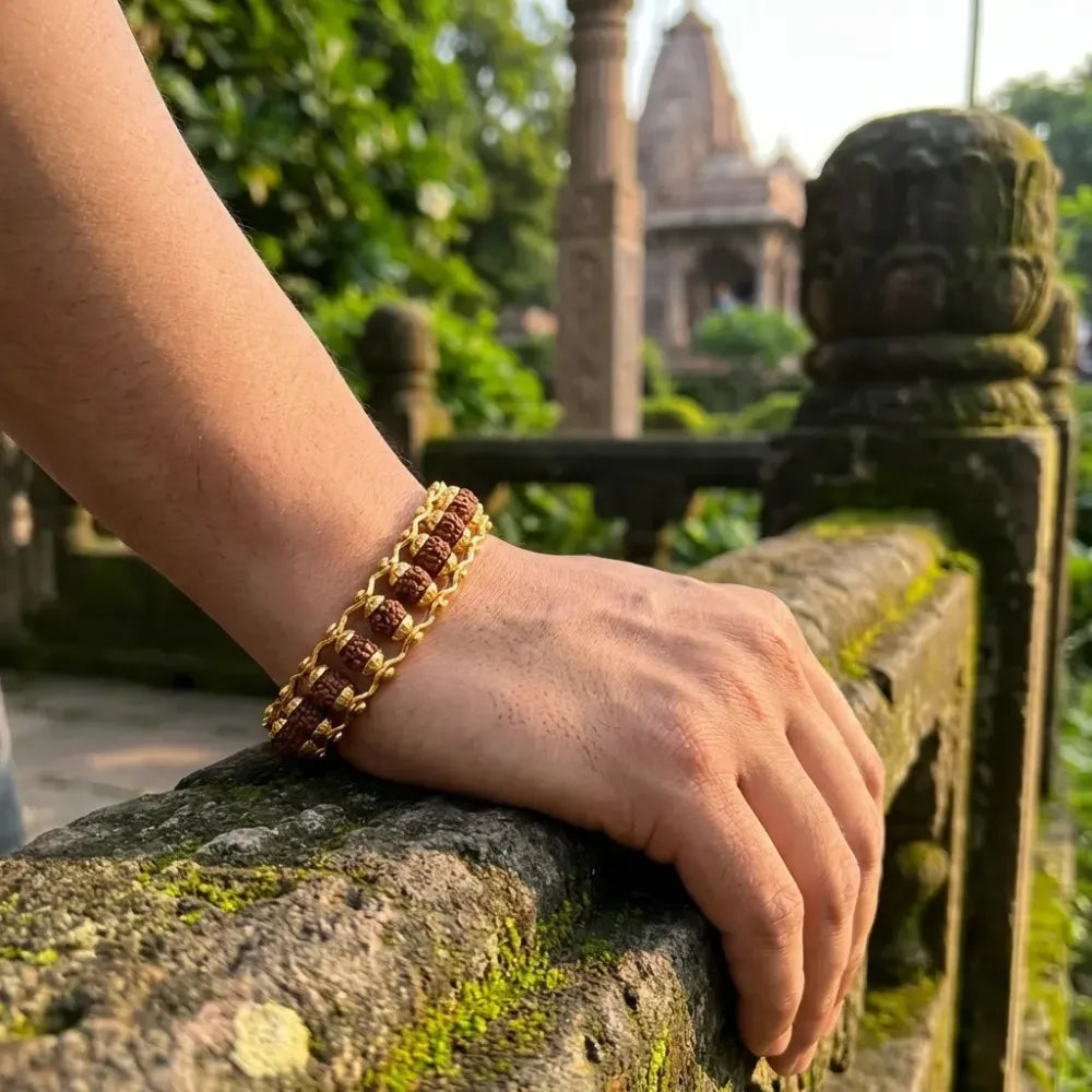 Gold plated rudraksha bracelet for men