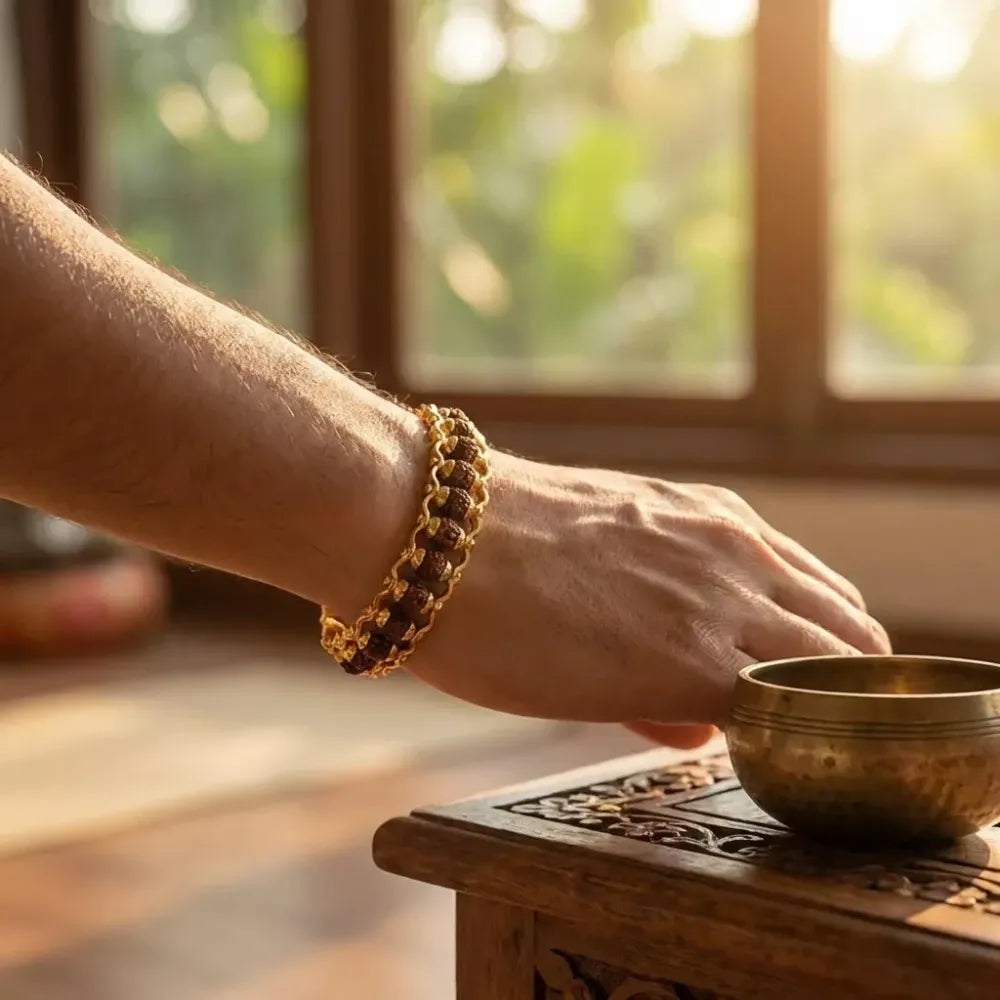 Gold plated rudraksha bracelet for men