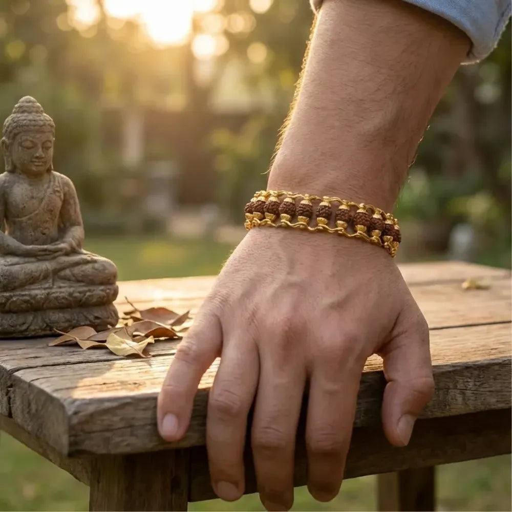 Gold plated rudraksha bracelet for men