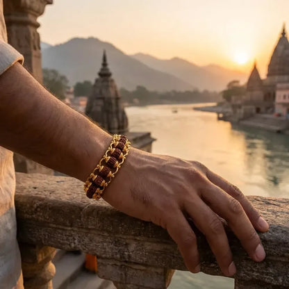 Gold plated rudraksha bracelet for men