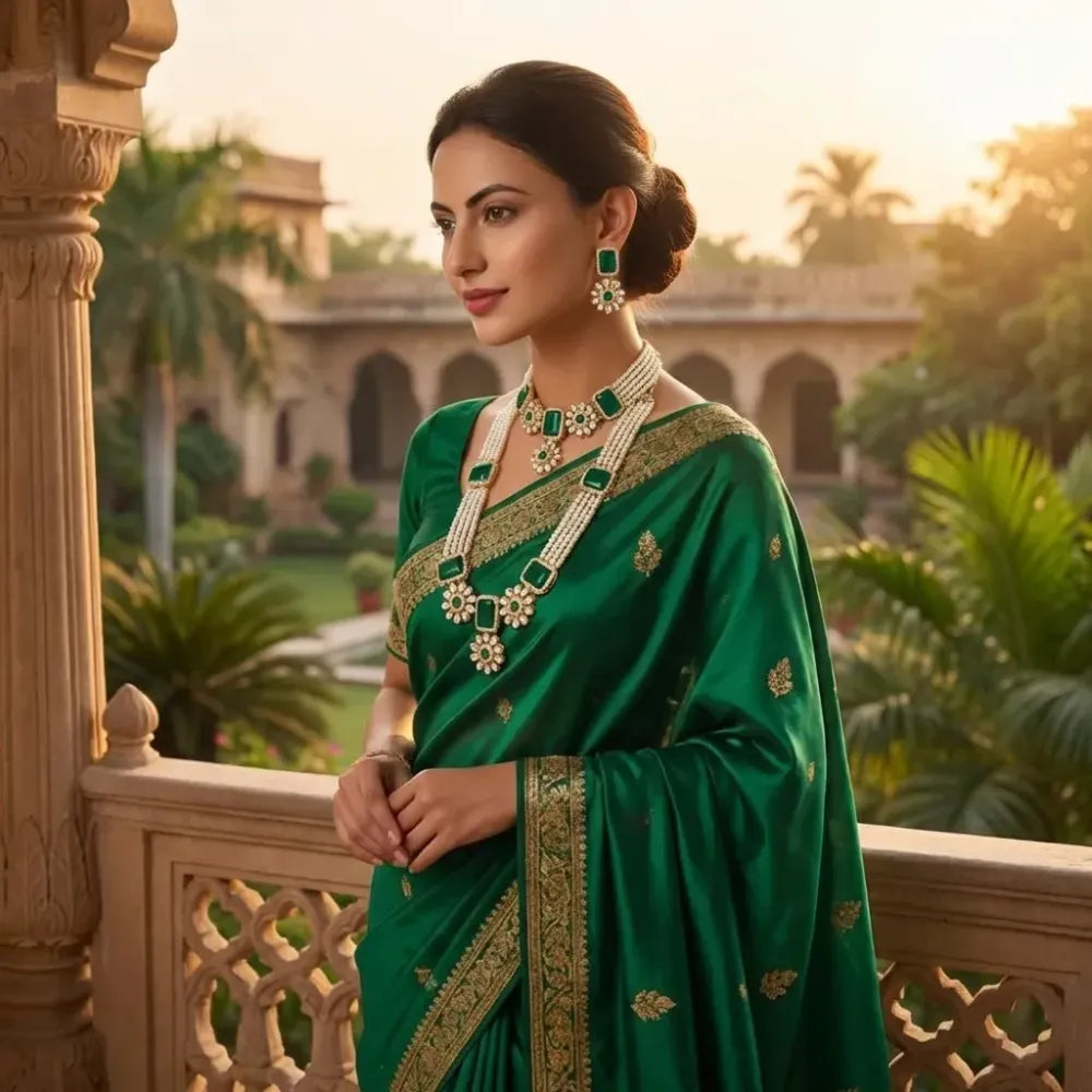 Green stone kundan necklace set - jeweller set