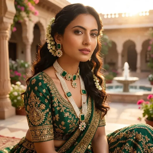Green stone kundan necklace set - jeweller set