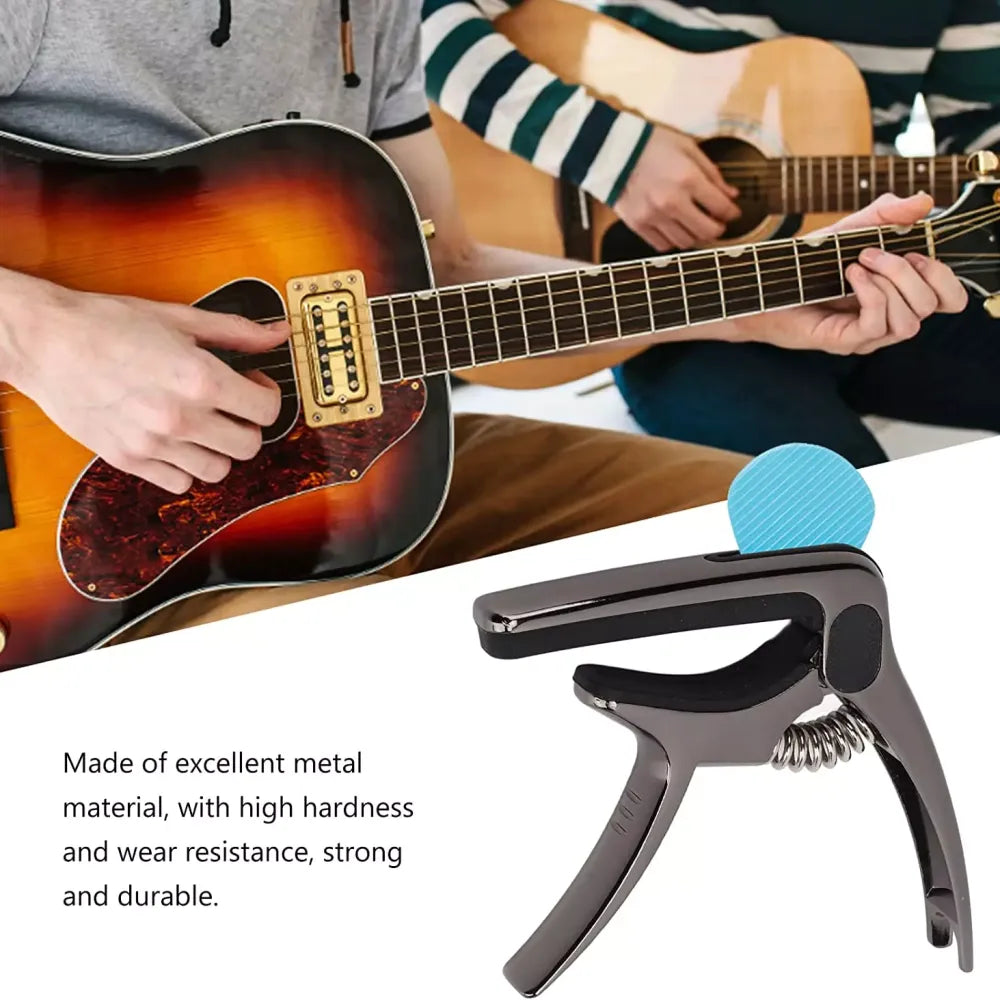 Guitar capo with pick holder