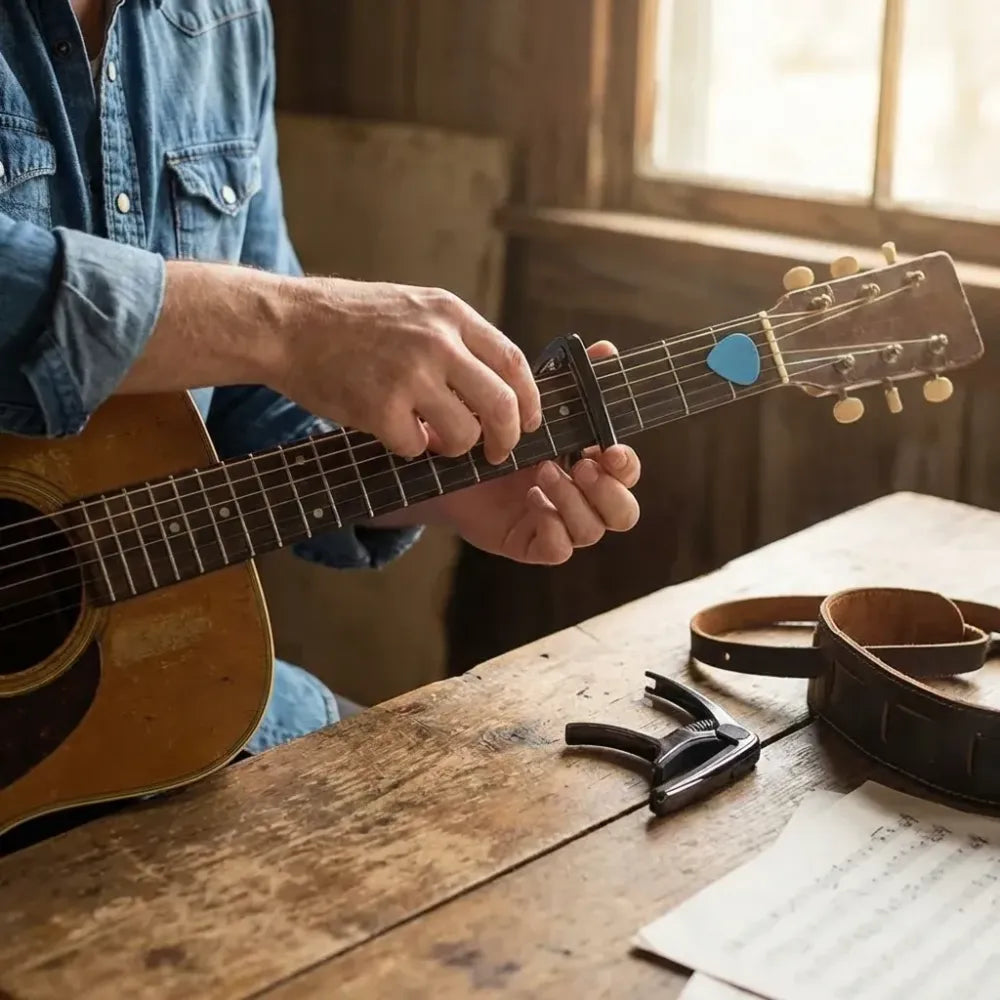 Guitar capo with pick holder - home improvement