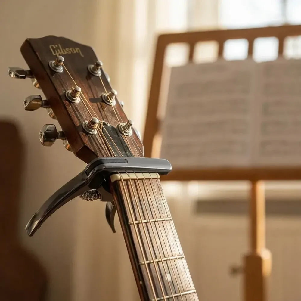 Guitar capo with pick holder - home improvement