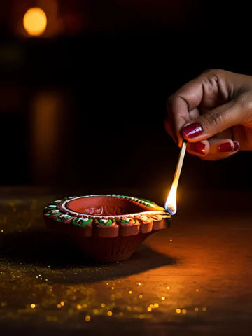 Hand-Painted Clay Puja Diya Set