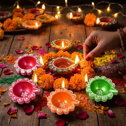 Hand-painted clay puja diya set - home improvement
