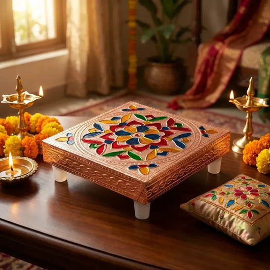 Handmade meenakari wooden chowki - home decor