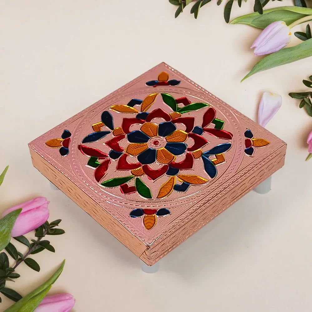 Handmade meenakari wooden chowki - home decor