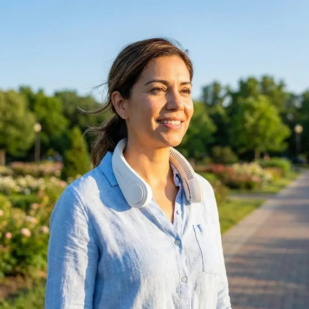 Hands free cooling neck fan